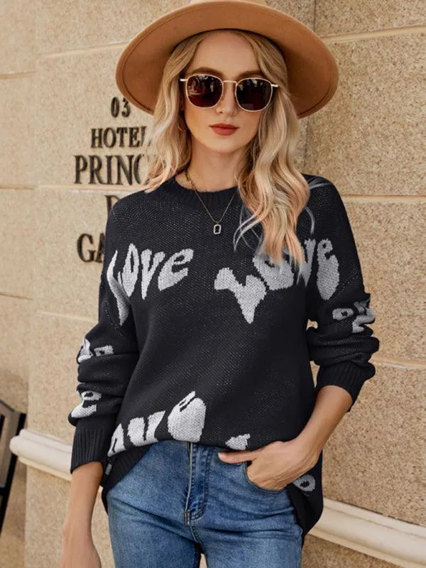 Charming Women's Letter Jacquard Knit Sweater for a Cozy Valentine's Day