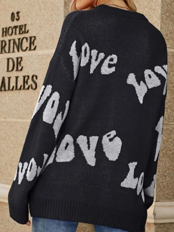 Charming Women's Letter Jacquard Knit Sweater for a Cozy Valentine's Day