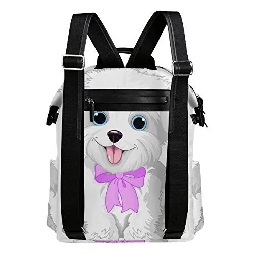 Colourlife White Cute Dog Stylish Casual Shoulder Backpacks Laptop School Bags Travel