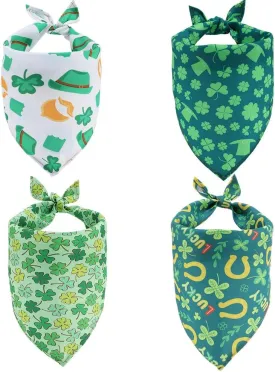 CRASPIRE 4Pcs St Patricks Day Dog Bandana Pet Triangle Scarf Colorful Clover Three Leaf Plant Durable Adjustable Polyester Fabric Holiday Pets Bibs Handkerchiefs for Small Medium Large Dog Pets Decor