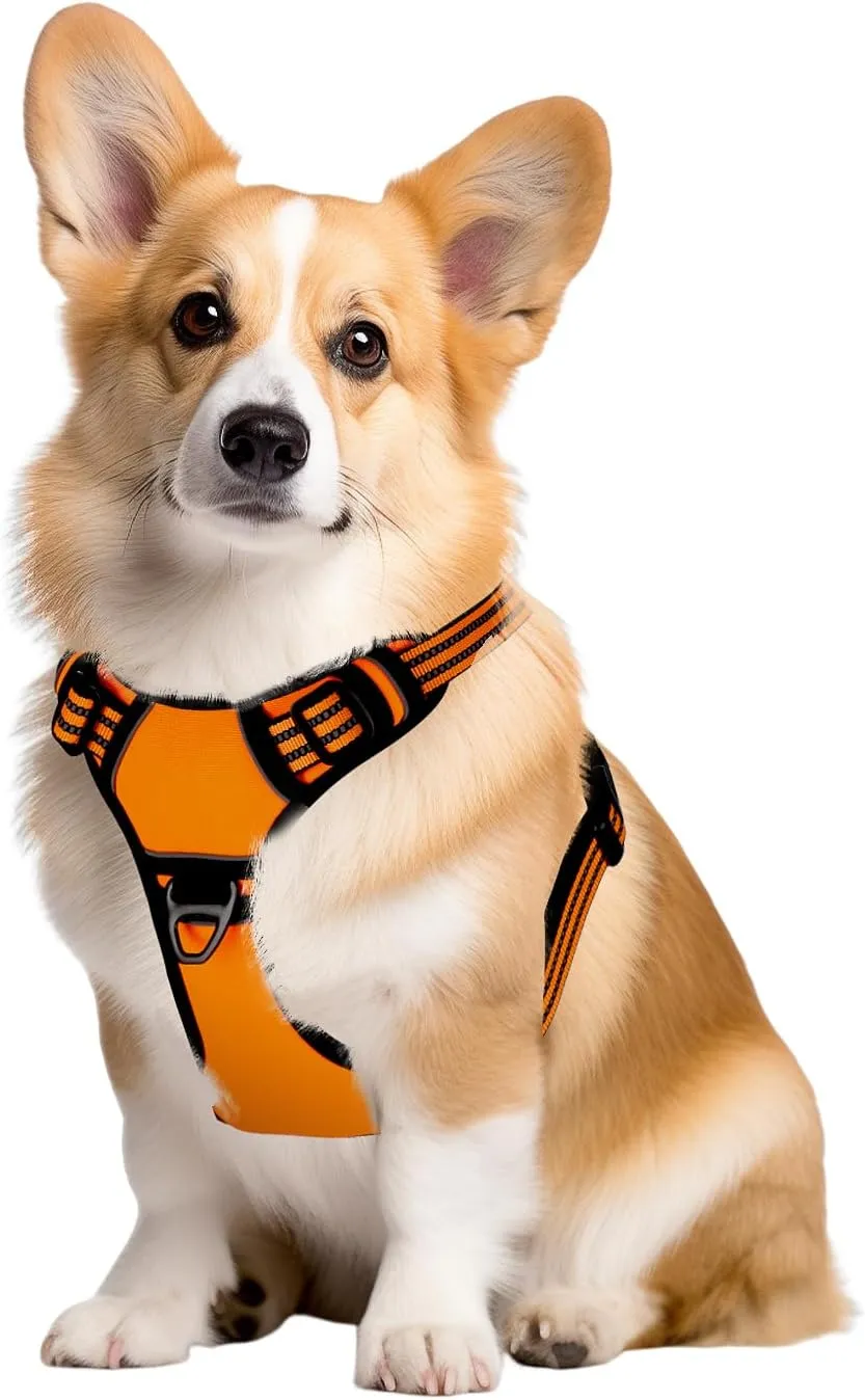 Dog Harness,No Pull Dog Vest Harness Adjustable Reflective Pet Harness Easy Control Handle for Small to Large Dogs Soft Padded Puppy(Orange, Medium)