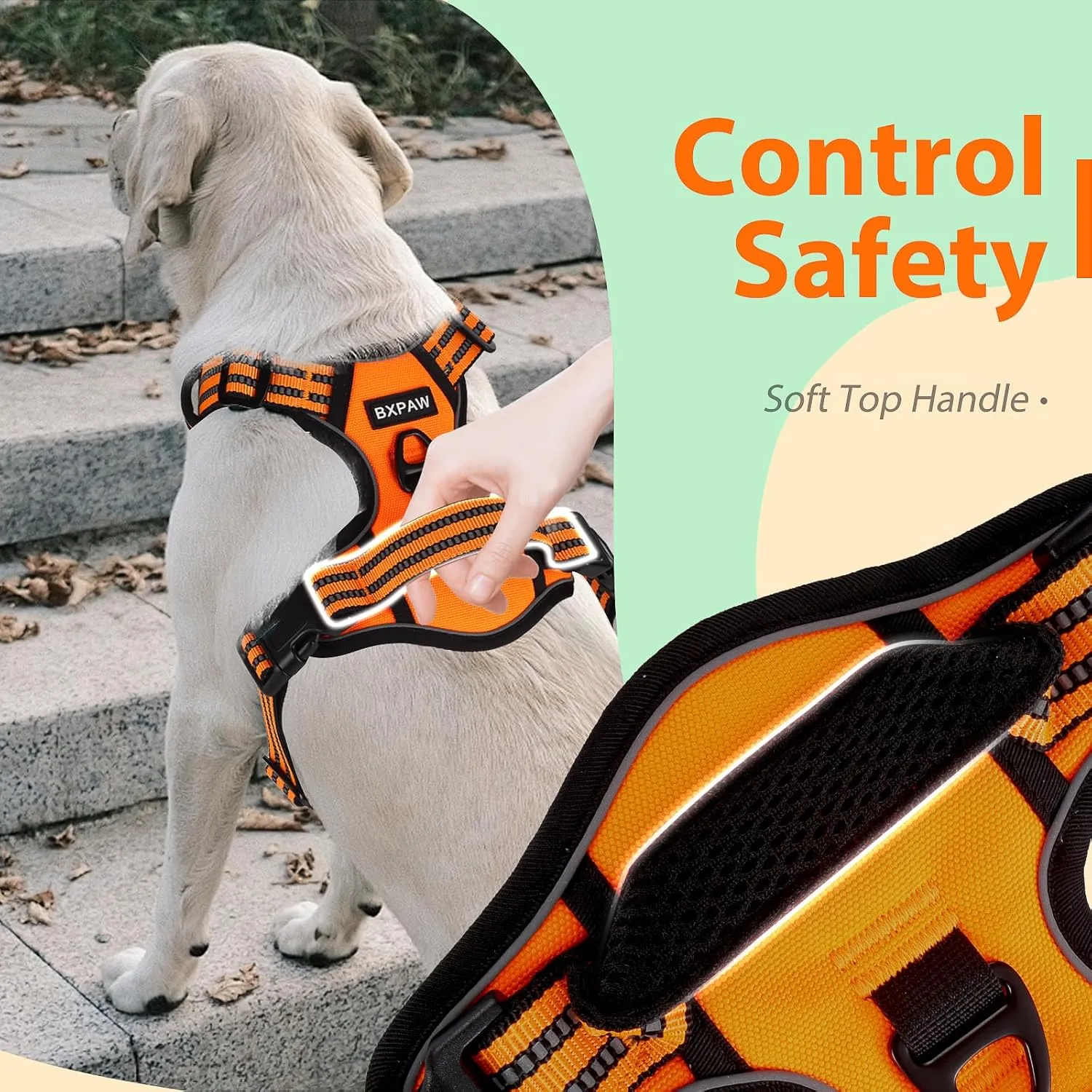 Dog Harness,No Pull Dog Vest Harness Adjustable Reflective Pet Harness Easy Control Handle for Small to Large Dogs Soft Padded Puppy(Orange, Medium)