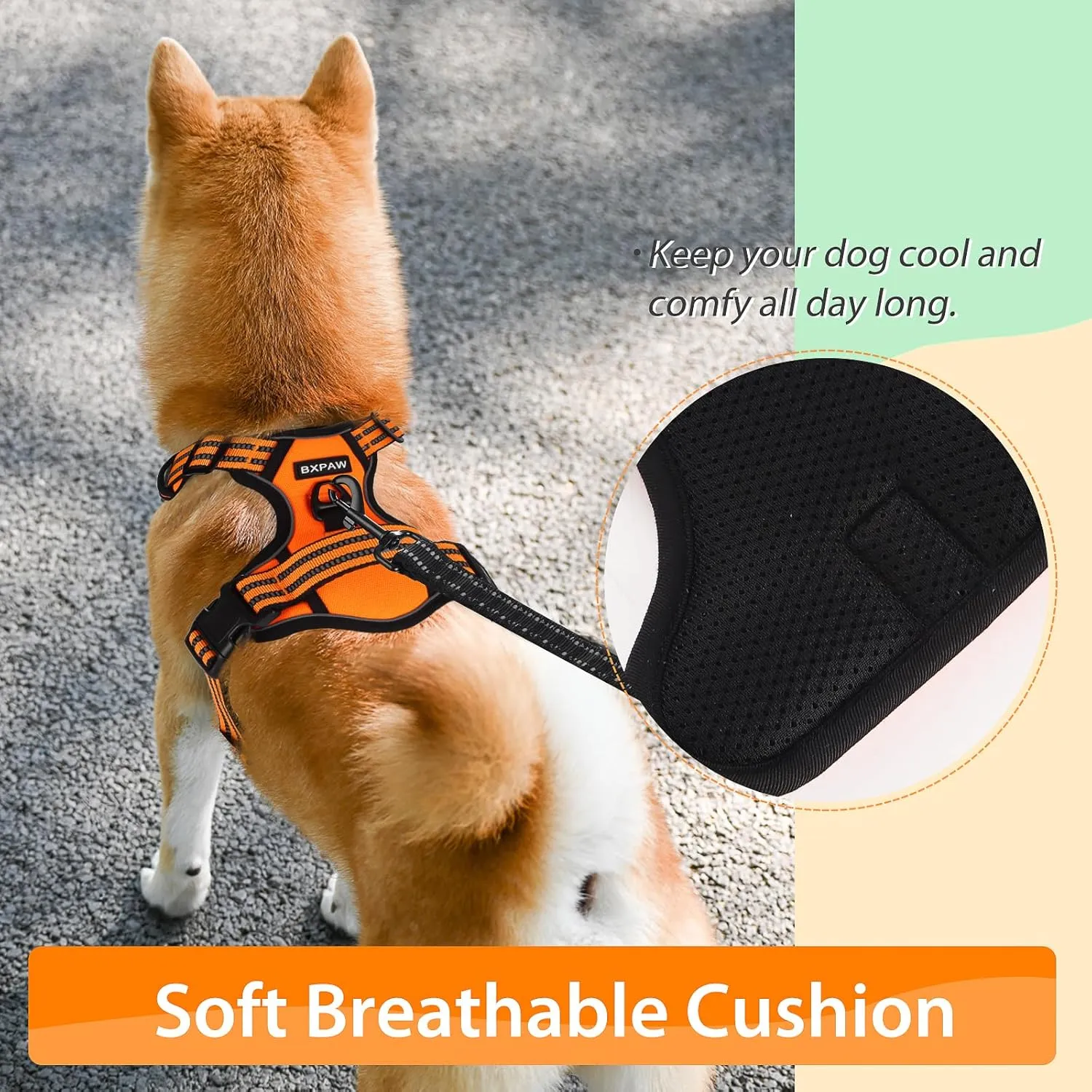 Dog Harness,No Pull Dog Vest Harness Adjustable Reflective Pet Harness Easy Control Handle for Small to Large Dogs Soft Padded Puppy(Orange, Medium)