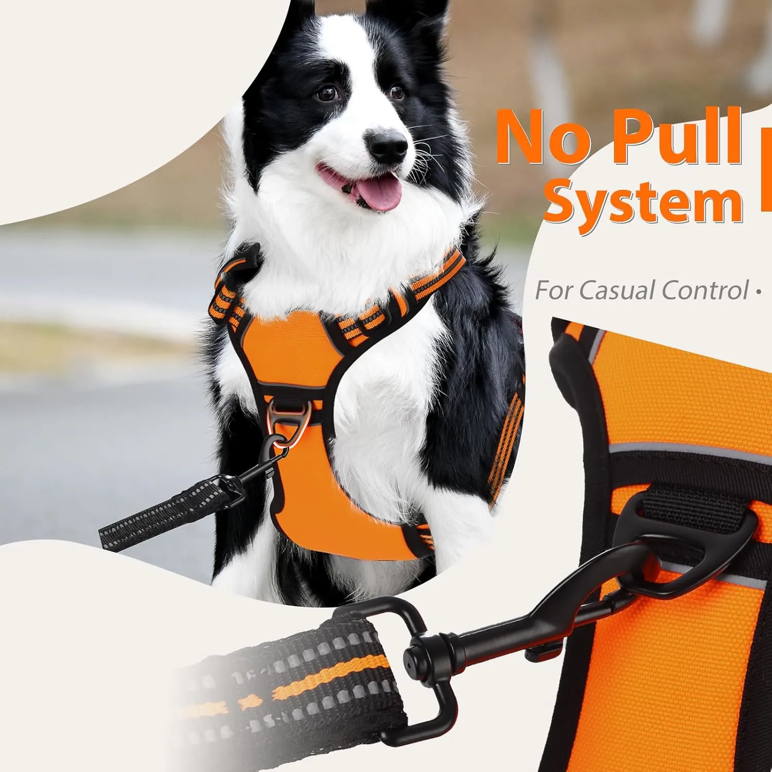 Dog Harness,No Pull Dog Vest Harness Adjustable Reflective Pet Harness Easy Control Handle for Small to Large Dogs Soft Padded Puppy(Orange, Medium)