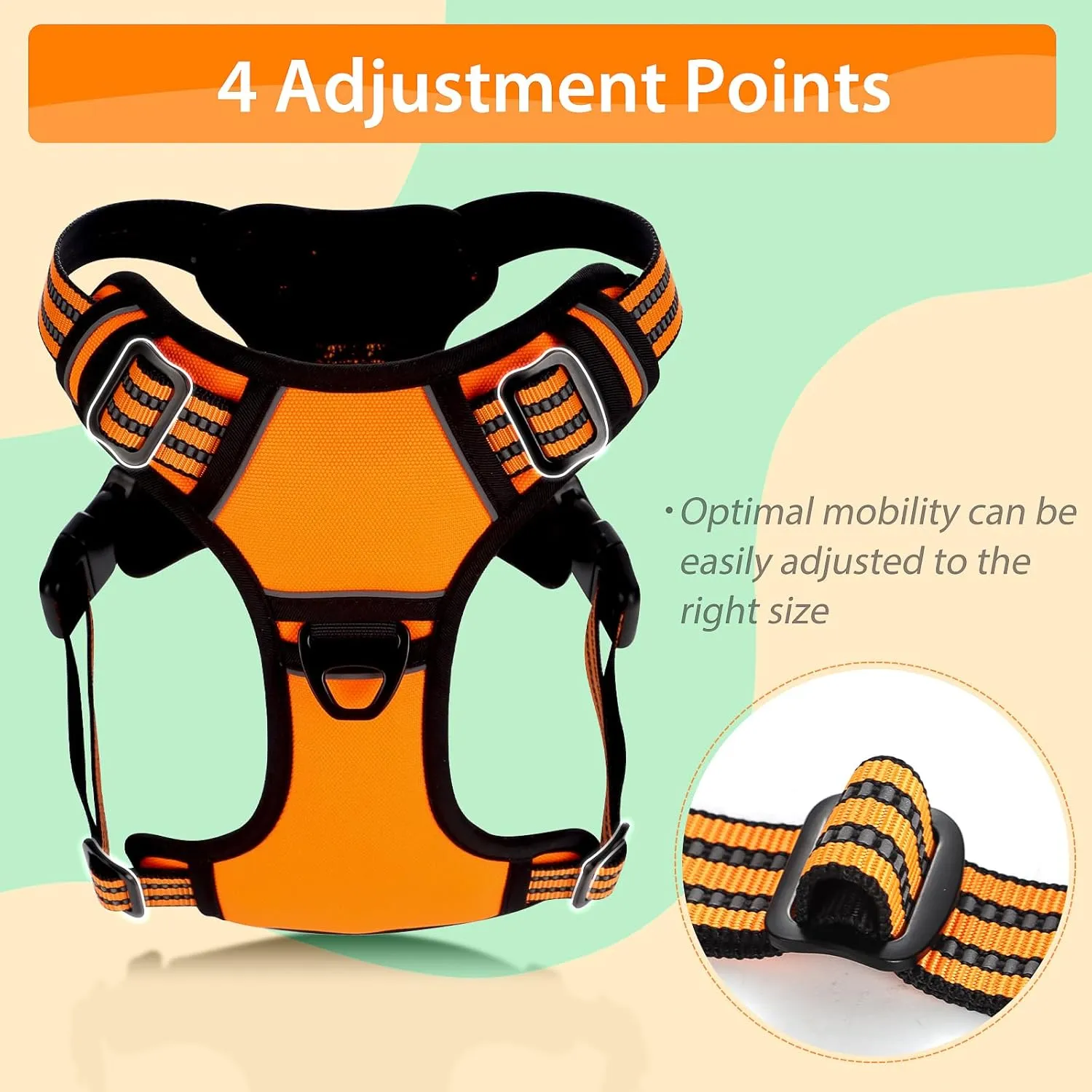 Dog Harness,No Pull Dog Vest Harness Adjustable Reflective Pet Harness Easy Control Handle for Small to Large Dogs Soft Padded Puppy(Orange, Medium)