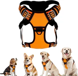 Dog Harness,No Pull Dog Vest Harness Adjustable Reflective Pet Harness Easy Control Handle for Small to Large Dogs Soft Padded Puppy(Orange, Medium)