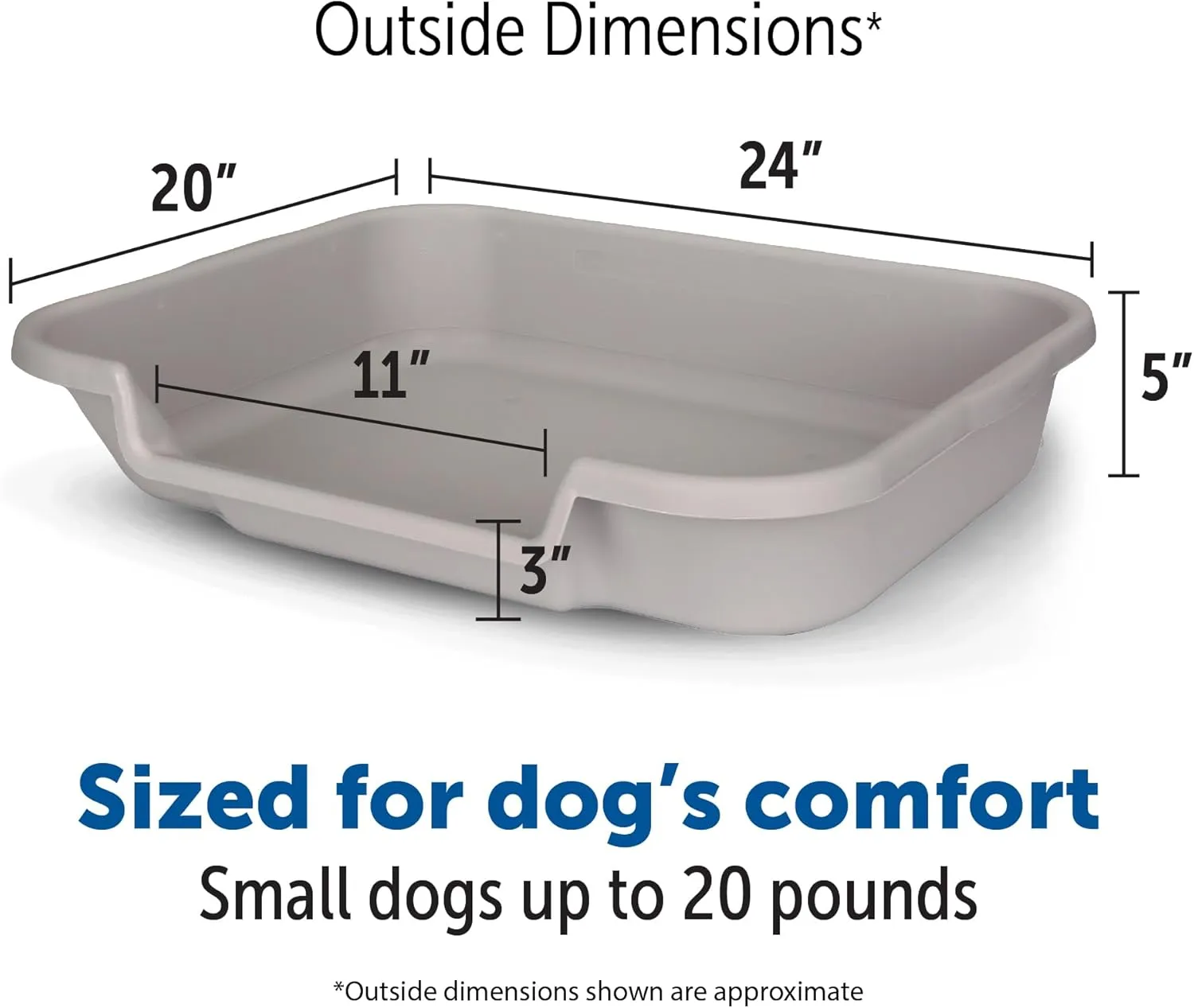 Dog Litter Box, Large Size, Misty Gray, Durable & Pet Safe, Indoor Open Top Entry Litter Pan, Comfortable for Puppy, Great for Dogs up to 20 lbs