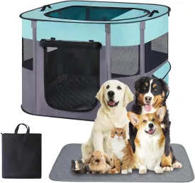 Dog Playpen,Cat Crate,Portable Pet Playpen, Foldable Kennel for Puppy Kitten Rabbit,Breathable Shade Cover,Indoor Outdoor Travel Camping Use for Puppy Cat Dog Green S