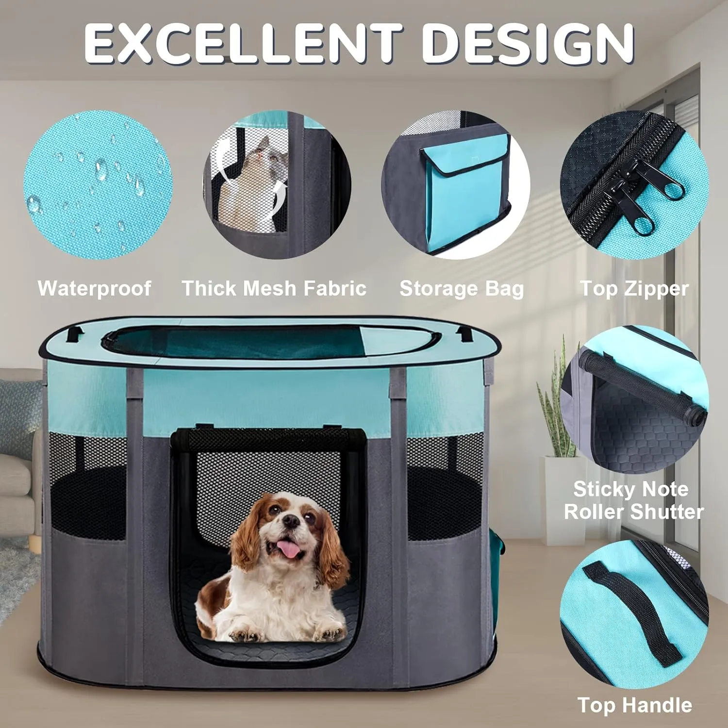 Dog Playpen,Cat Crate,Portable Pet Playpen, Foldable Kennel for Puppy Kitten Rabbit,Breathable Shade Cover,Indoor Outdoor Travel Camping Use for Puppy Cat Dog Green S