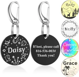 Dog Tags Engraved for Pets - GISUERY Stainless Steel Pet ID Tags for Dogs - Customized Dog Cat Tag Double Sided Engraving - Pet Tags Personalized Dog Tags with 9 Designs,Round