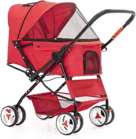 Dog Trolley Cat/Dog Stroller Easy Onehand Fold 4 Wheel Dog Strollers for Medium Small Dogs Reversible Push Handle Pet Stroller Puppy & Kitten Carrier Extended