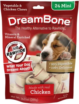 DreamBone Mini Chews, Made With Real Chicken, Rawhide Free Chews For Dogs, 24 Count
