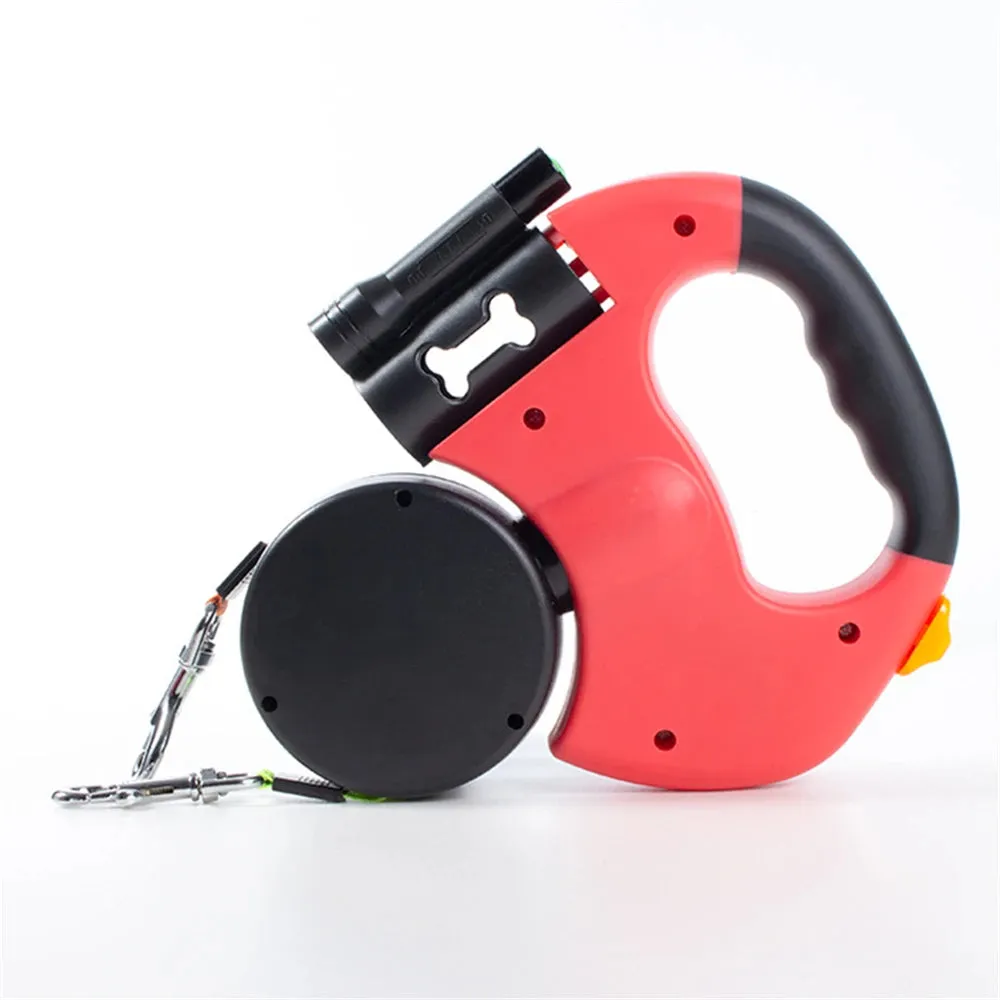 Dual Dog Leash Retractable Pet Traction Ropes Auto Adjustable Dual Pet Leash 360 Rotation 2 Dog Pets Walking Rope with LED Light