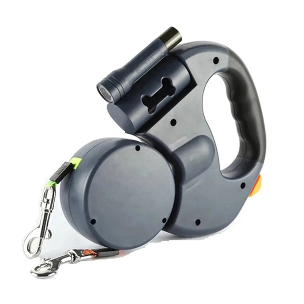 Dual Dog Leash Retractable Pet Traction Ropes Auto Adjustable Dual Pet Leash 360 Rotation 2 Dog Pets Walking Rope with LED Light