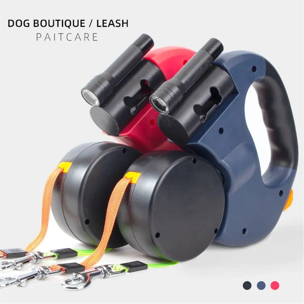 Dual Dog Leash Retractable Pet Traction Ropes Auto Adjustable Dual Pet Leash 360 Rotation 2 Dog Pets Walking Rope with LED Light