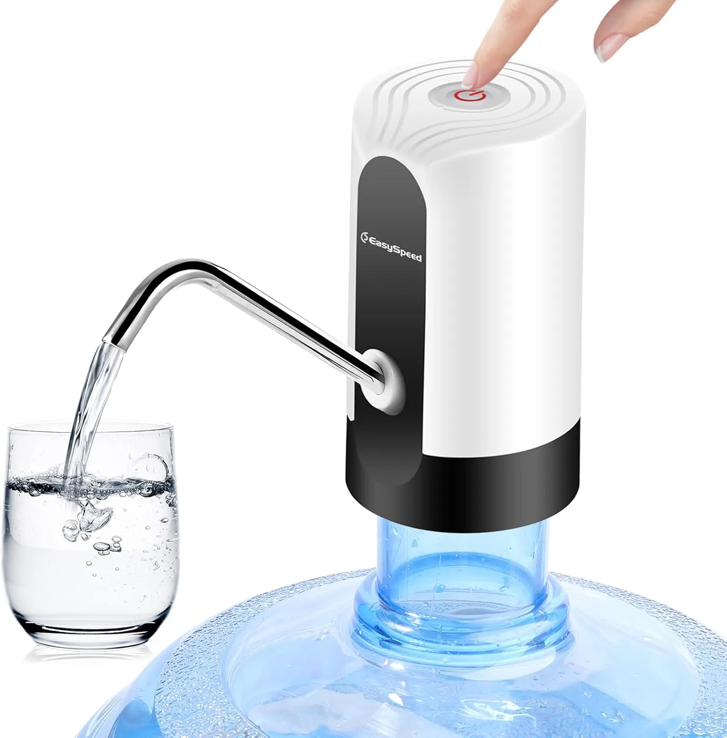 EASYSPEED Water Dispenser for 5 Gallon Bottle, Portable USB-C Charging Automatic Electric Water Pump for 1, 2, 3, 4 Gallon Jug, Drinking, Camping, Travel, Kitchen, Office, White