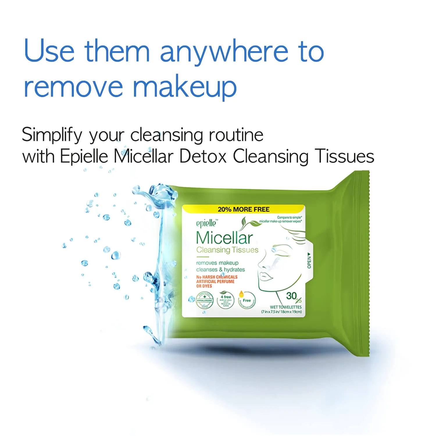Epielle Micellar Makeup Cleansing Wipes | Gentle, Hypoallergenic, Alcohol-Free | Suitable for All Skin Types | 30 Towelettes (4-Pack) | Korean Beauty Skincare