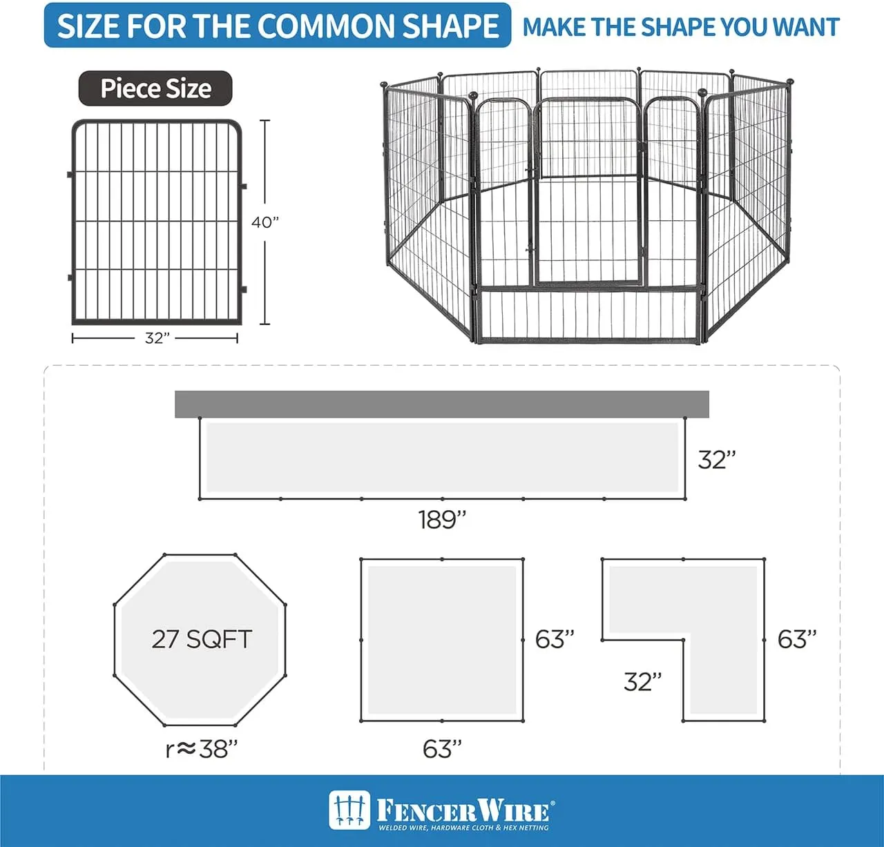 Fencer Wire Foldable Outdoor/Indoor Pet Playpen with Gate, Available in 24"/32"/40" Height Metal Portable Kennel, Heavy-Duty Exercise Fence Cage 8/16/24/32 Panels for Large/Medium/Small Dog, Animals