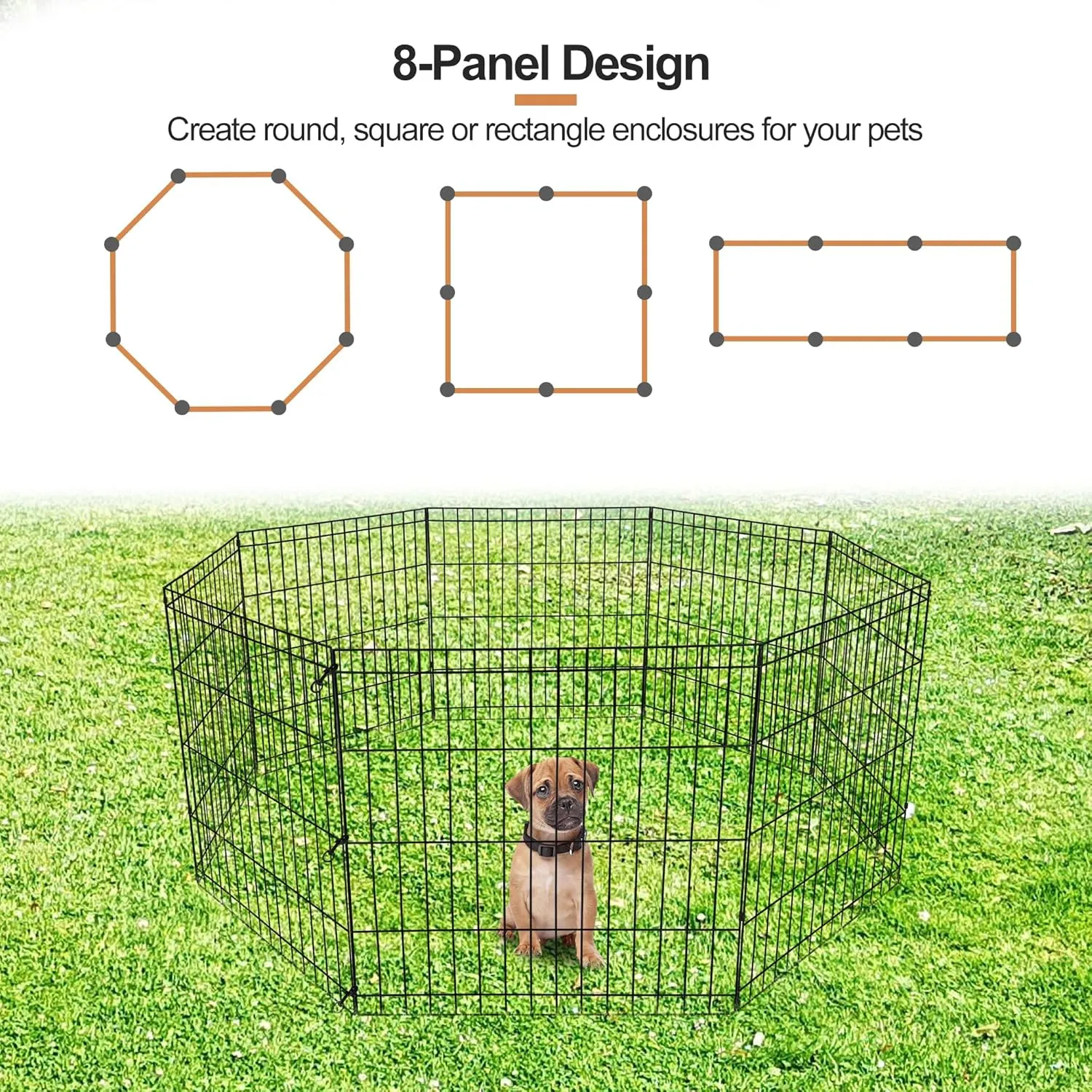 Foldable 24/30/36/42/48 Inch Metal Exercise Dog Play Pen Indoor Outdoor Playpen for Small Animals 8 Panel Pet Fence for Home Yard Camping