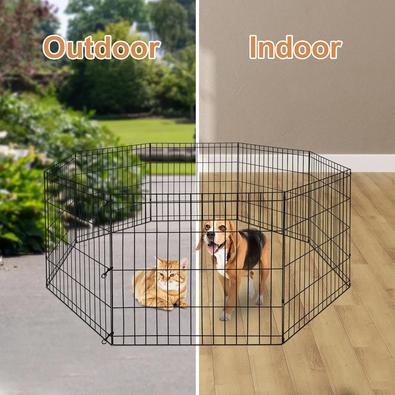 Foldable 24/30/36/42/48 Inch Metal Exercise Dog Play Pen Indoor Outdoor Playpen for Small Animals 8 Panel Pet Fence for Home Yard Camping