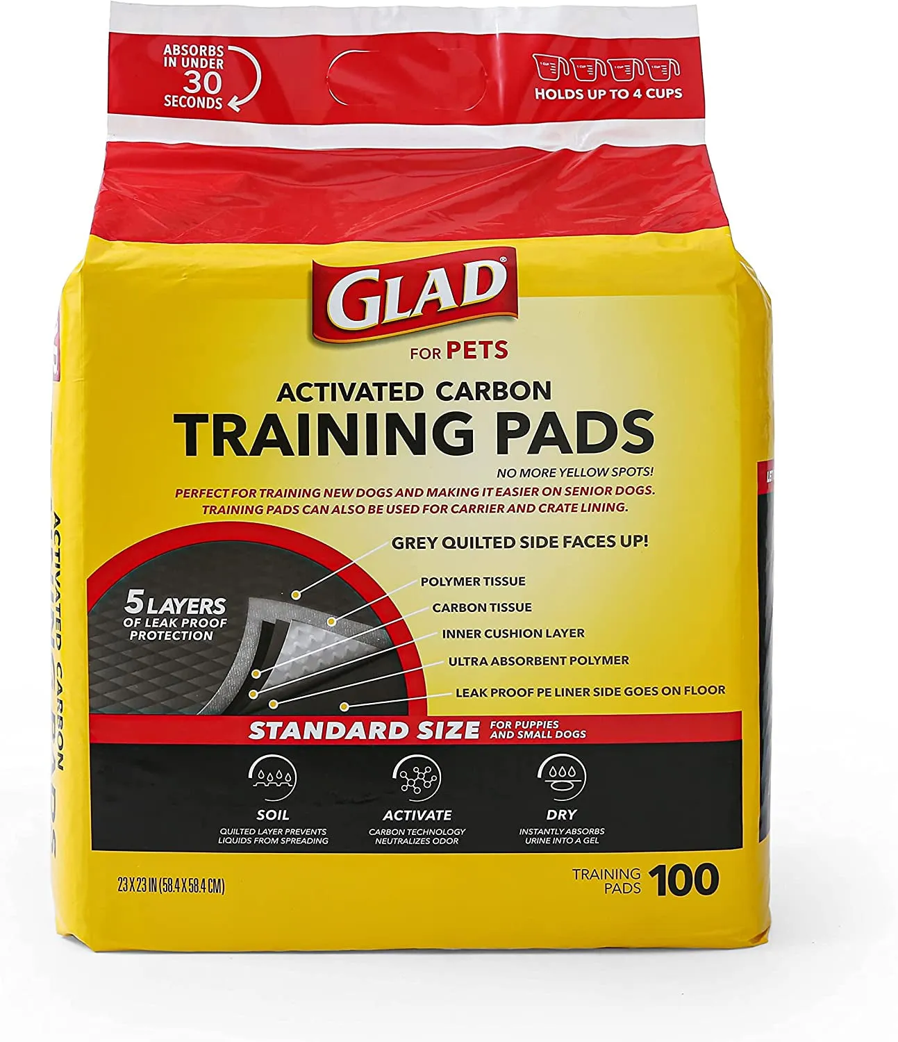 for Pets Black Charcoal Puppy Pads 23" X 23" Allinone Puppy Potty Training Pads That ABSORB & NEUTRALIZE Urine Instantly New & Improved Quality Puppy Pee Pads, (Pack of 1, 100 Count Total)