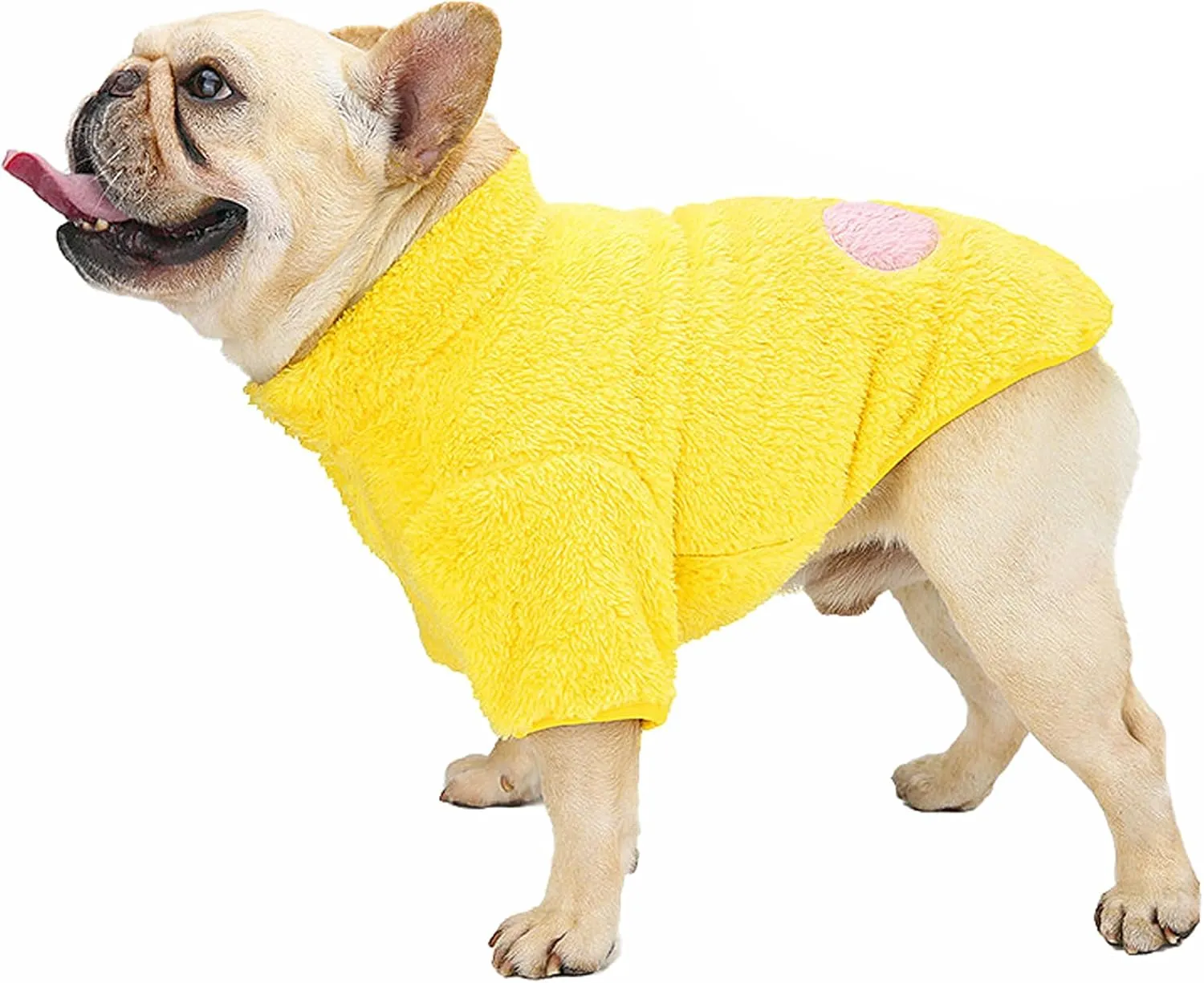 French Bulldog Clothes Frenchie Clothes, Warm Fleece Dog Sweaters for Small Dogs Boy, Small Pets Winter Coat Jacket,Yellow, M