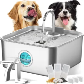 FUKUMARU Dog Water Fountain, 1.8 Gal/236oz/7L Ultra Quiet Pump (28.5dB) & 4-Stage Filter System Stainless Steel Kitty Water Fountains for Multi-Cat/Dog Homes, with 3 Filters