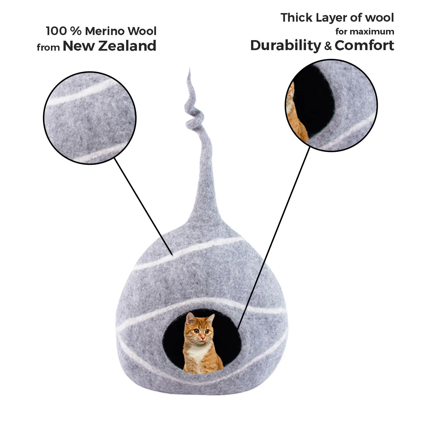 Grey natural tendril felt cat cave