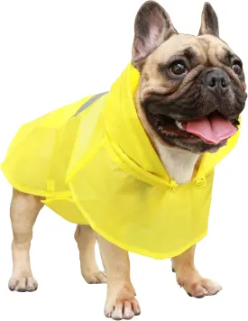 iChoue Dog Raincoats, Packable Rain Coats, Lightweight Rain Jacket with Reflective Straps, Adjustable Poncho for Medium Dog French English Bulldog Pug Terrier (Yellow, Medium)