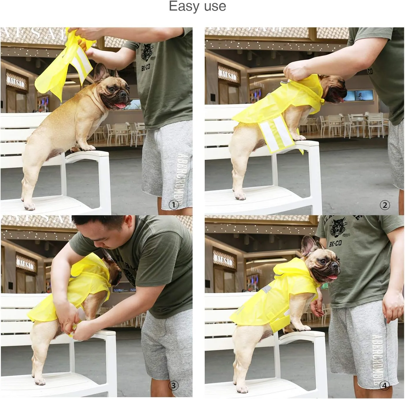 iChoue Dog Raincoats, Packable Rain Coats, Lightweight Rain Jacket with Reflective Straps, Adjustable Poncho for Medium Dog French English Bulldog Pug Terrier (Yellow, Medium)