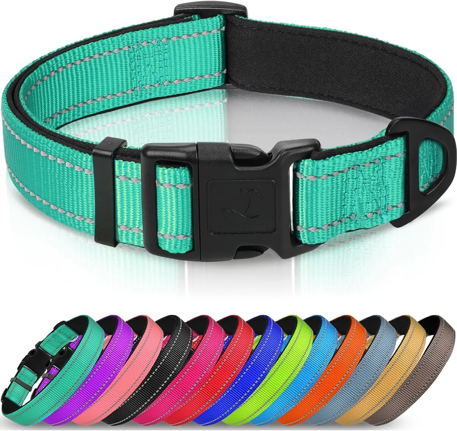 Joytale Reflective Dog Collar,Soft Neoprene Padded Breathable Nylon Pet Collar Adjustable for Puppy and Small Dogs,Teal,XS