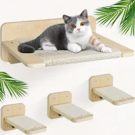 Kitty City Wall Mounted Cat Shelves with 3 Steps, Hemp Rope Scratching Posts and Perches - Indoor Cat Climbing Furniture