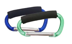 Large Stroller Hooks for Mommy, 2 pcs Carabiner Stroller Hook Organizer for Hanging Purses, Diaper Bag, Shopping Bags. Clip Fits Single/Twin Travel Systems, Car Seats (Blue Green)