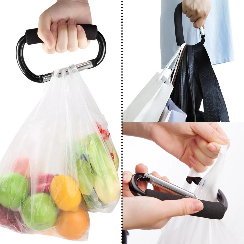 Large Stroller Hooks for Mommy, 2 pcs Carabiner Stroller Hook Organizer for Hanging Purses, Diaper Bag, Shopping Bags. Clip Fits Single/Twin Travel Systems, Car Seats (Blue Green)