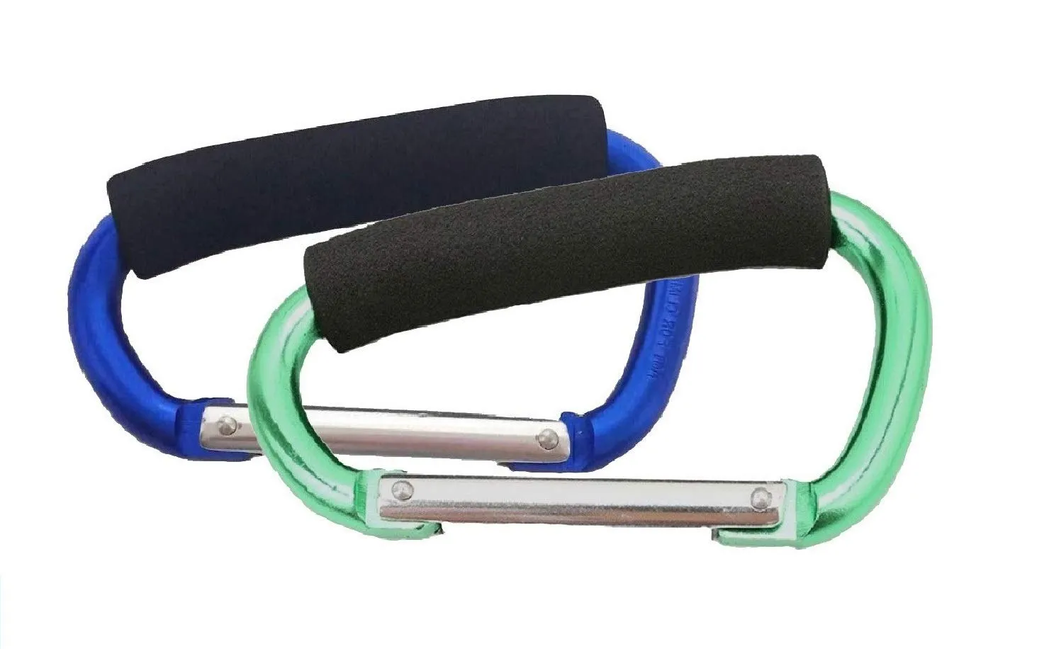 Large Stroller Hooks for Mommy, 2 pcs Carabiner Stroller Hook Organizer for Hanging Purses, Diaper Bag, Shopping Bags. Clip Fits Single/Twin Travel Systems, Car Seats (Blue Green)