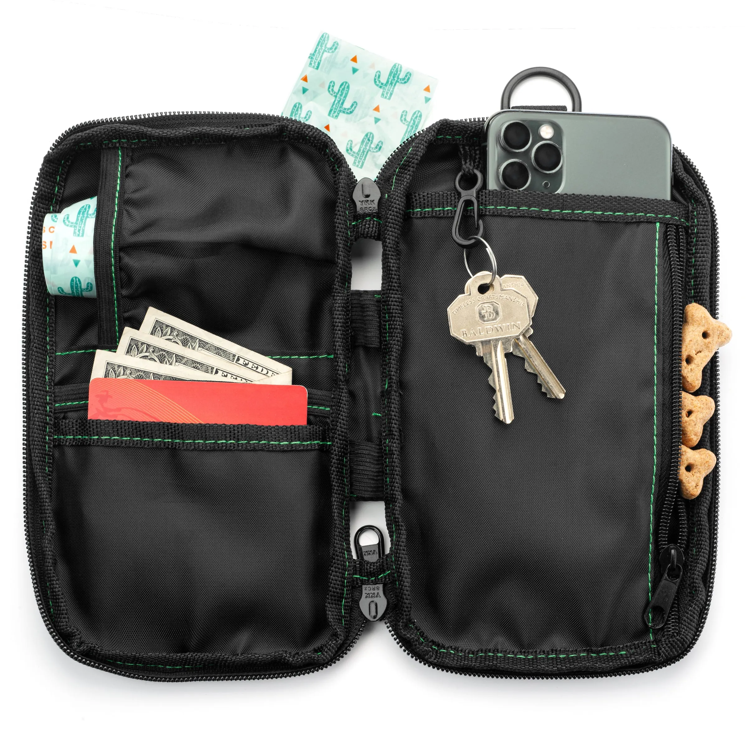 Leash Bag with Waste Bag Dispenser, Key Clip, Phone Pocket, Treat Pouch