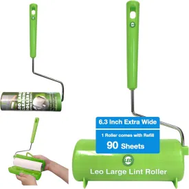 Leo 6.3-Inch Wide Lint Roller with Super Sticky Surface & Ergo Handle. Ideal for Pet Hair Removal. Includes 8-Inch Handle, 1 Roll of 90 Sheets, for a Total of 90 Sheets (1 Roller)