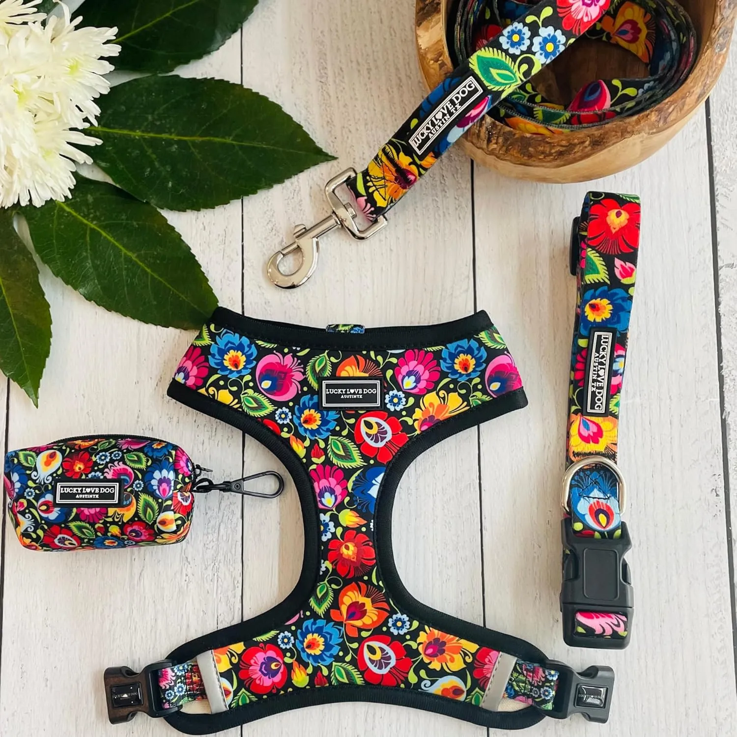 Lucky Love Dog Leash, Beautiful Vivid Patterns, Durable & Long Lasting (Blackbird, Large)