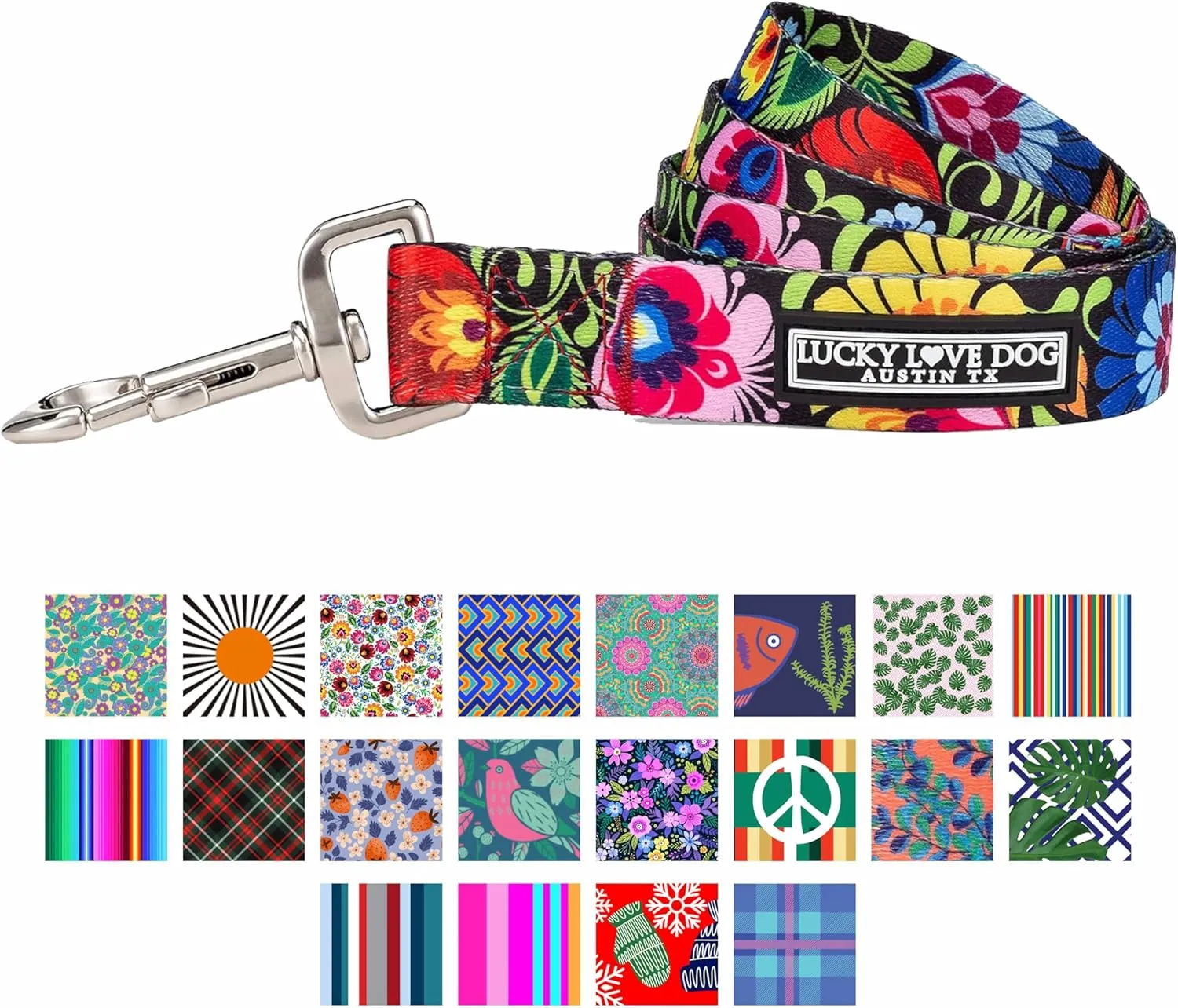 Lucky Love Dog Leash, Beautiful Vivid Patterns, Durable & Long Lasting (Blackbird, Large)