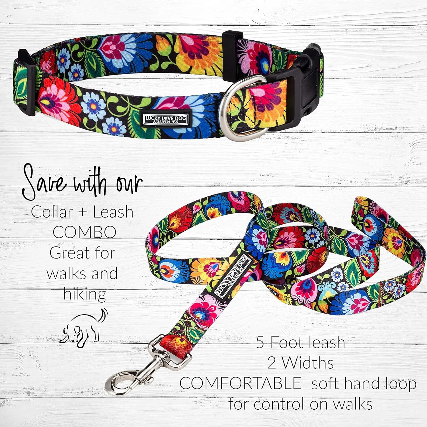 Lucky Love Dog Leash, Beautiful Vivid Patterns, Durable & Long Lasting (Blackbird, Large)