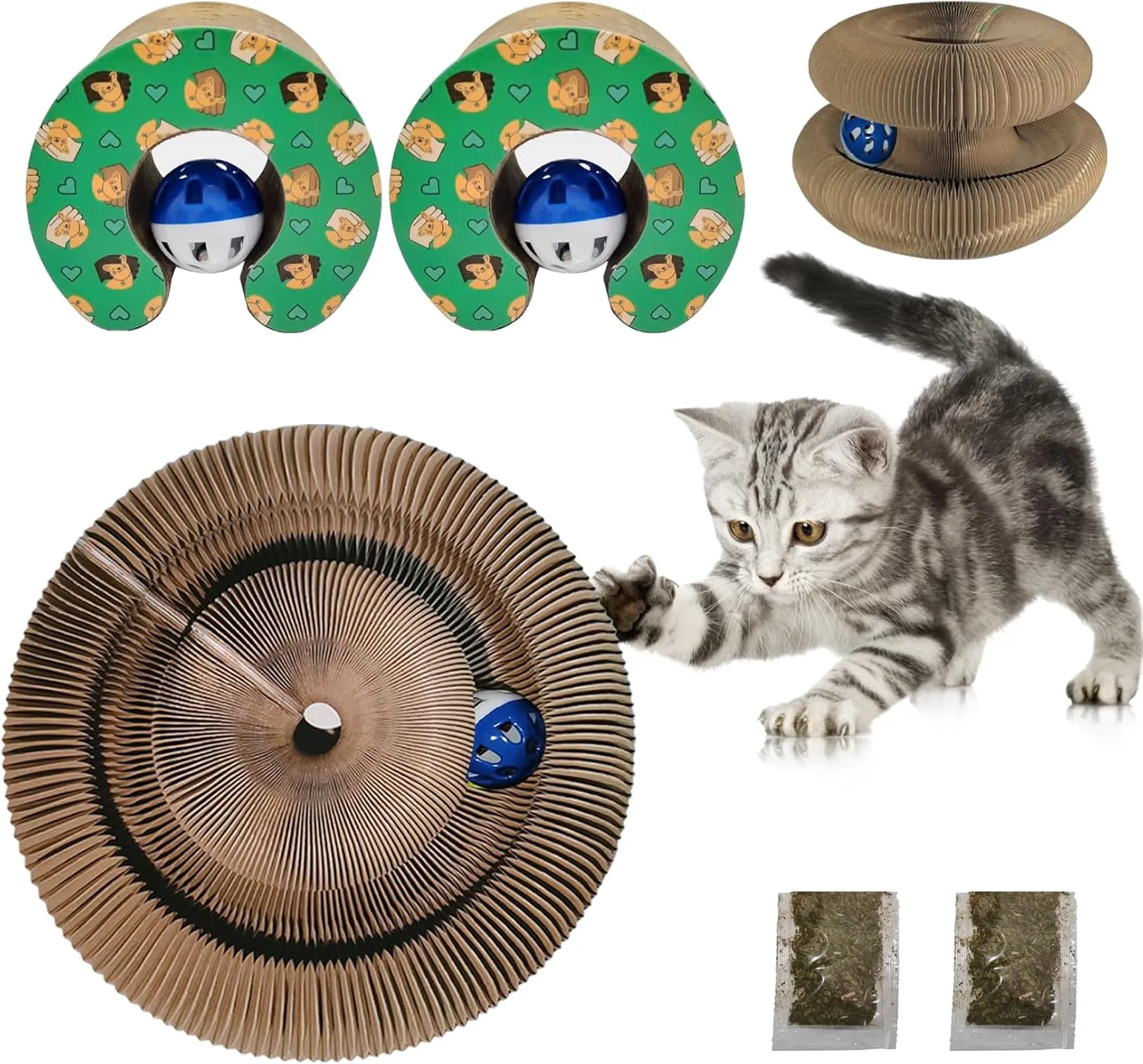 Magic Organ Cat Scratching Board, 2 Pack Cat Accordion Scratching Post with Bell for Kitten Cats Interactive Kitten Fun Intelligence Physical Exercise Educational