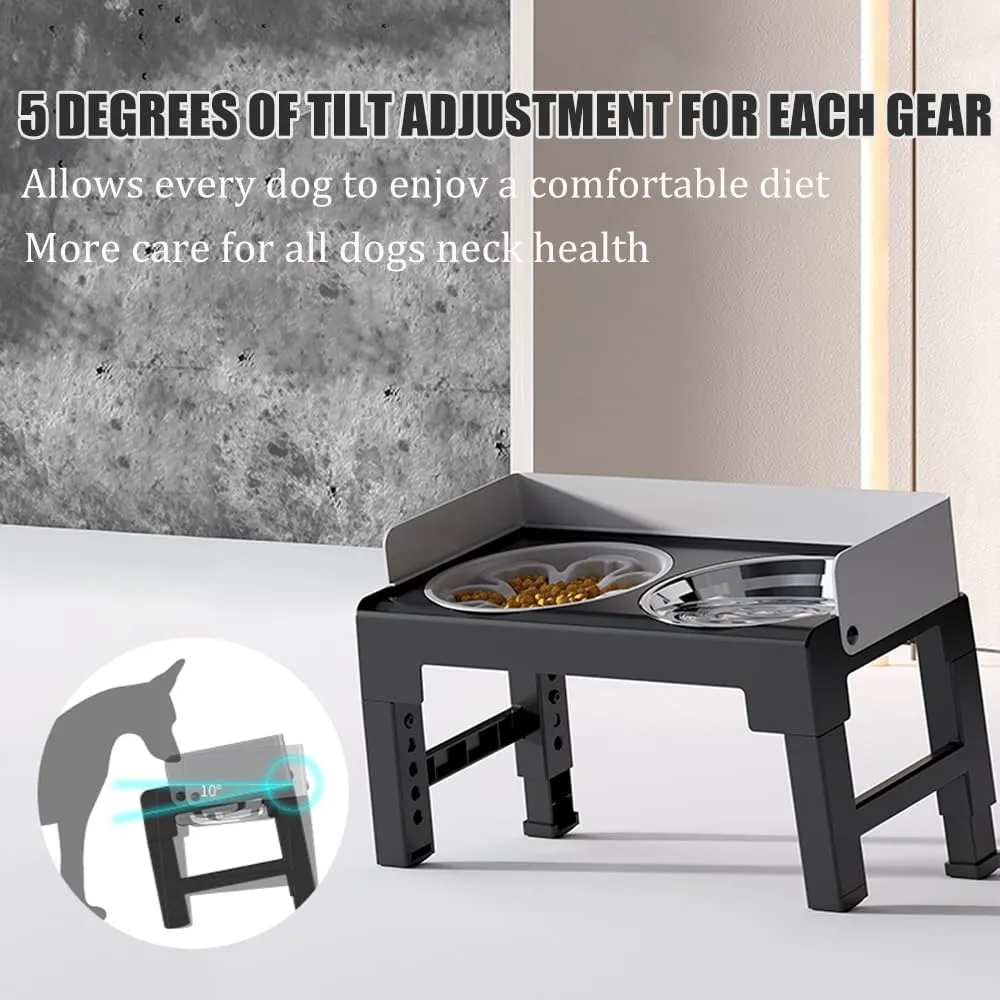 Marchul Elevated Dog Bowls for Medium Large Dogs, 6 Height Adjustable Dog Bowl Stand 3.1''/ 8.7''/ 9.4''/ 10.2''/ 11''/11.8'', with 1 Slow 1*Feeder Dogs Bowl & 1 * 40oz Stainless Steel