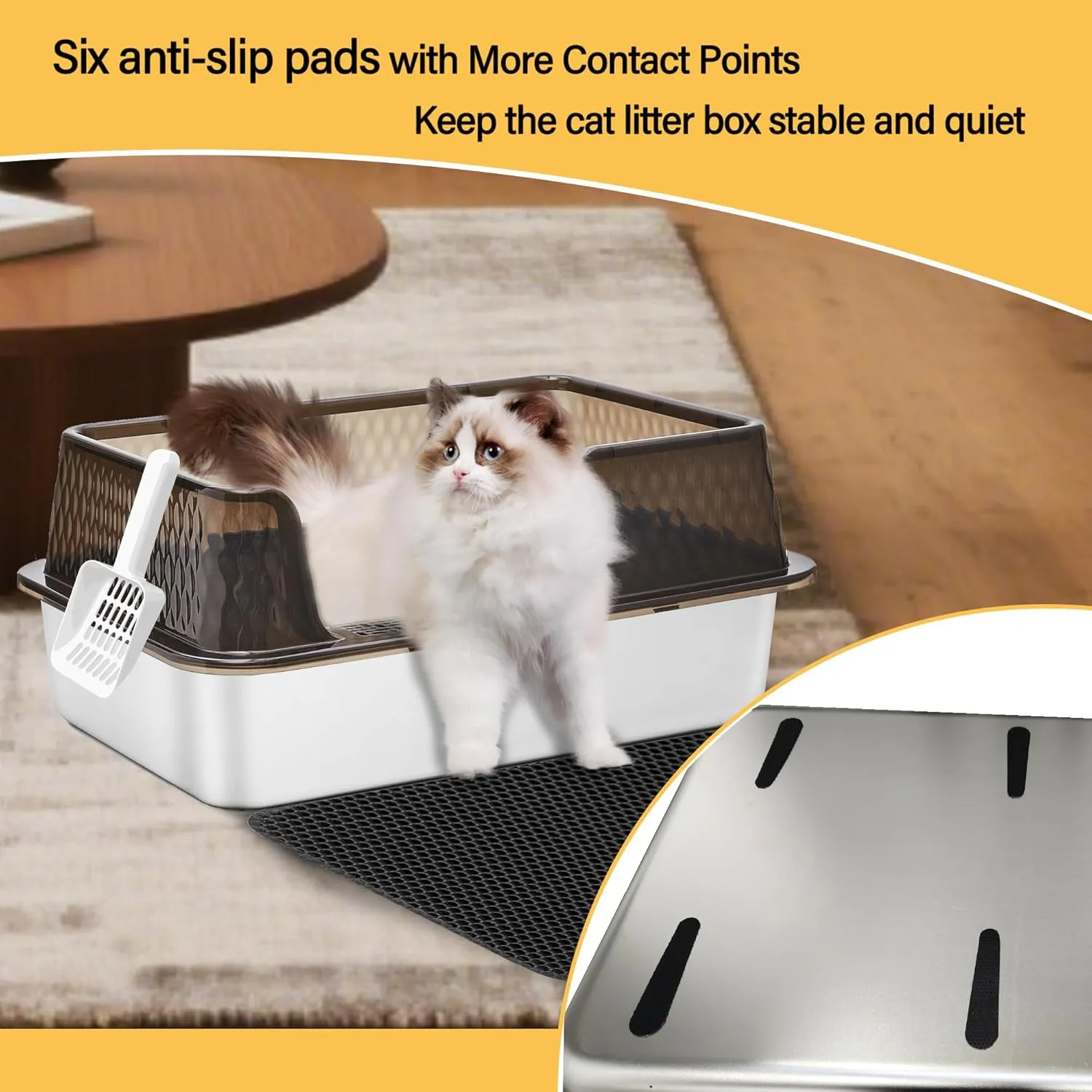 Medium Low Entry Enclosed Stainless Steel Cat Litter Box with lid Scoop and Pads Easy Clean Kitten Kitty Transparent Black Metal Litter Box