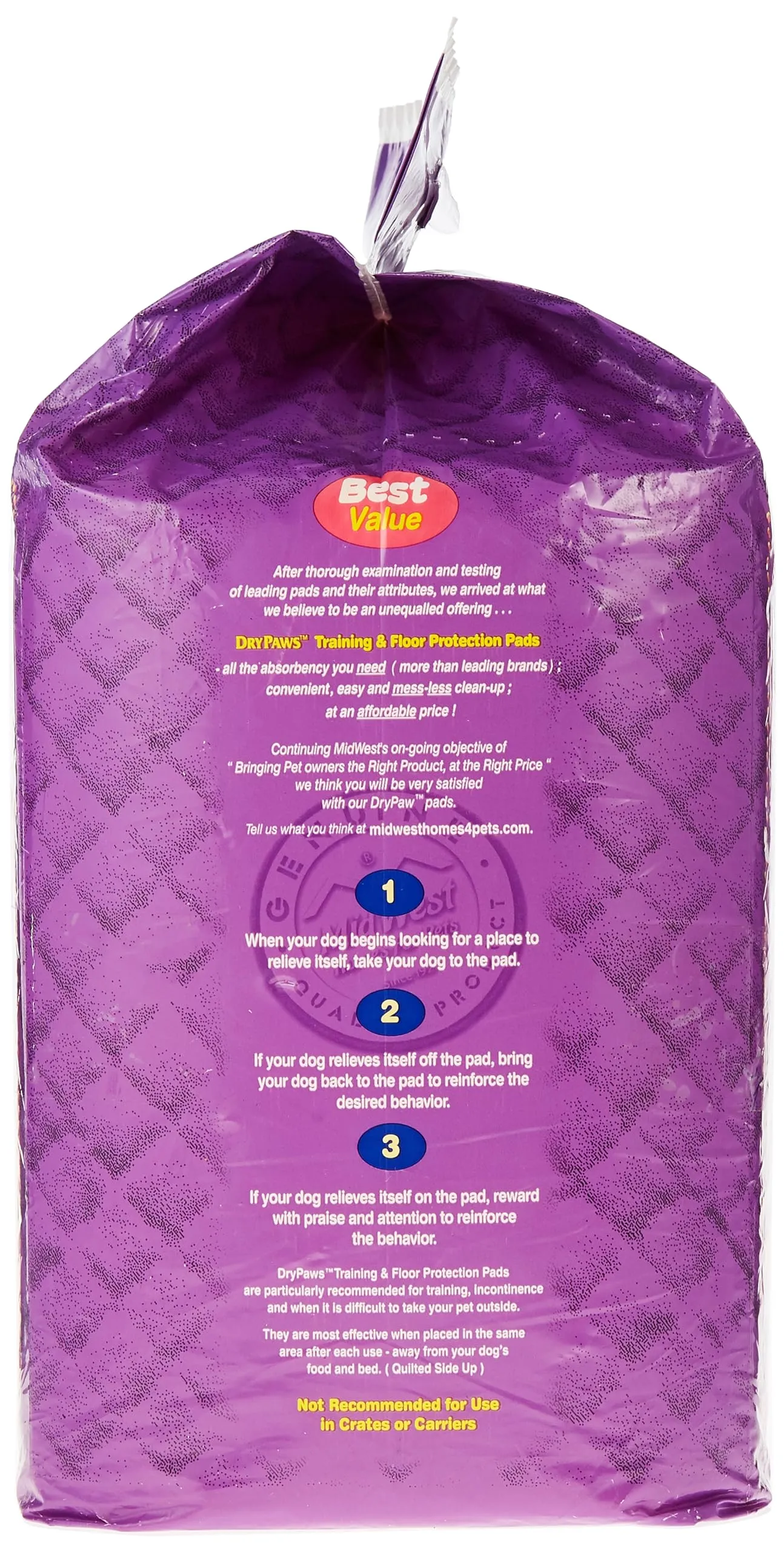 Midwest Dry Paws Absorbent and Quilted Floor and Training Dog Pads - 100 Pack - L:23" X W:24"