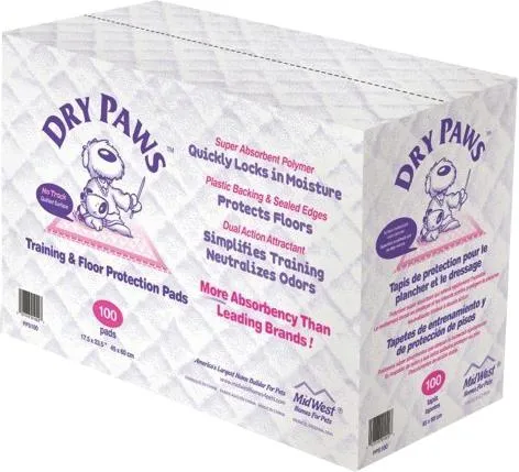 Midwest Dry Paws Absorbent and Quilted Floor and Training Dog Pads - 100 Pack - L:23" X W:24"