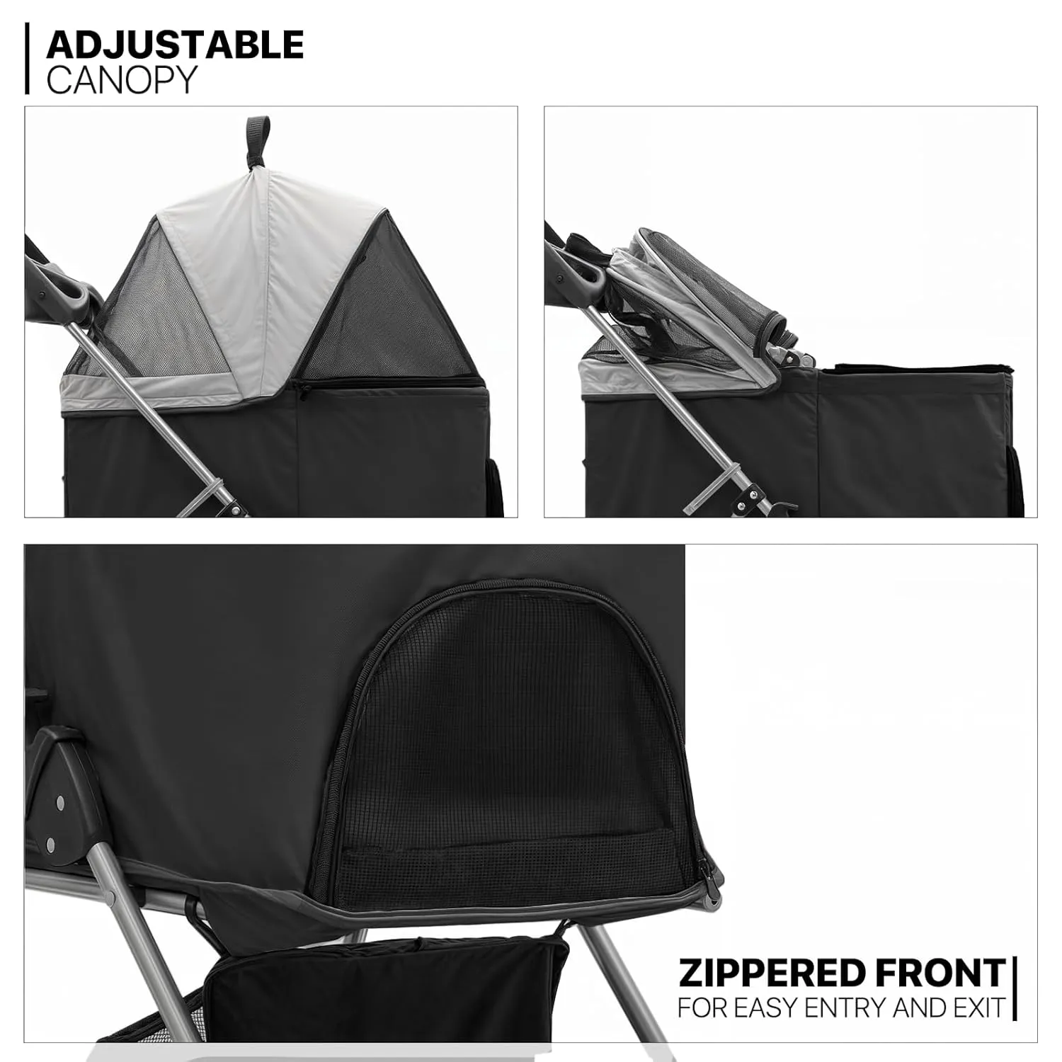 MoNiBloom 3 in 1 Foldable Pet Stroller for Small & Medium Dogs, Detachable Carrier, Car Seat, Push Button Entry, 4-Wheel Jogger for Pets up to 33 lbs, Black