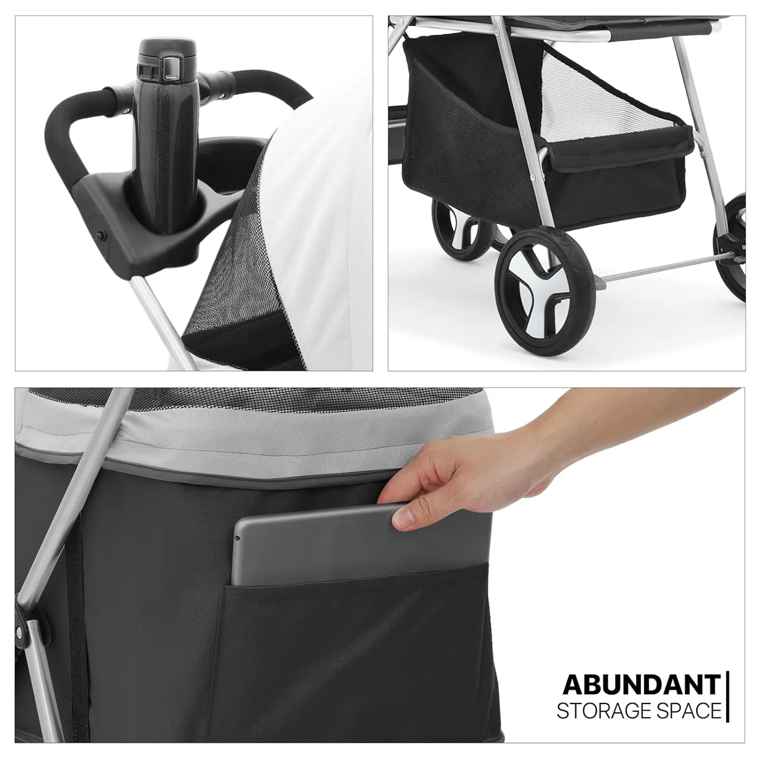 MoNiBloom 3 in 1 Foldable Pet Stroller for Small & Medium Dogs, Detachable Carrier, Car Seat, Push Button Entry, 4-Wheel Jogger for Pets up to 33 lbs, Black