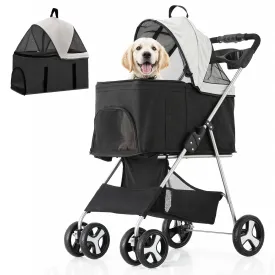MoNiBloom 3 in 1 Foldable Pet Stroller for Small & Medium Dogs, Detachable Carrier, Car Seat, Push Button Entry, 4-Wheel Jogger for Pets up to 33 lbs, Black