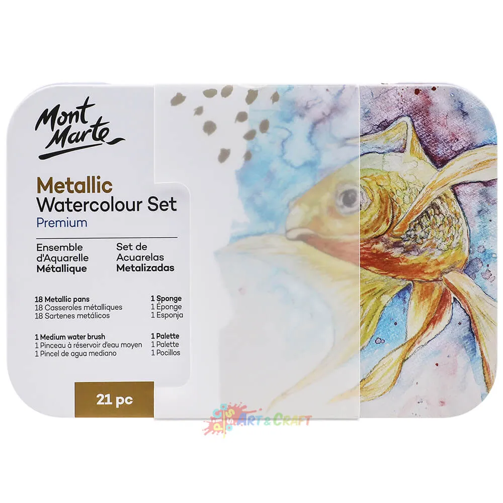 Mont Marte Metallic Watercolour Set in Tin 21pc