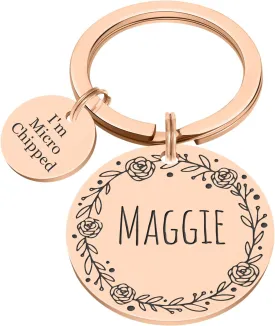 Natiform Personalized Dog Tags, Stainless Steel Pet ID Tags, Microchipped , Floral Pet Name Pendant, Memorial Gift for Puppy Kitten( Rose Gold)